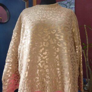 SHELBY GOTH BOHO PRAIRIE BATWING TAUPE SHIMMERY LEOPARD LONG SLEEVE SWEATER M/L